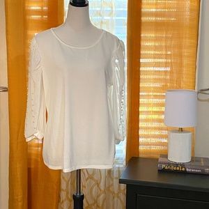 ⭐️🏷️SALE⭐️ New Madison Blouse with Sheer sleeves with pearls Size XL